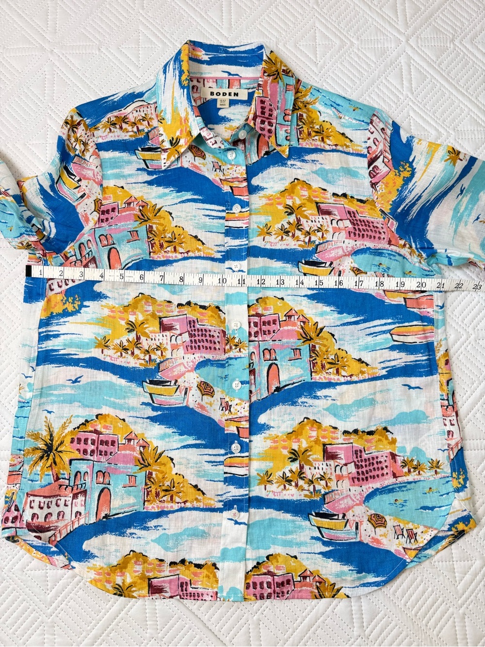 Boden Multicolor Linen Button Down Shirt Size 8 - Picture 5 of 9
